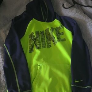 Nike Neon Green and Navy Pullover Hoodie